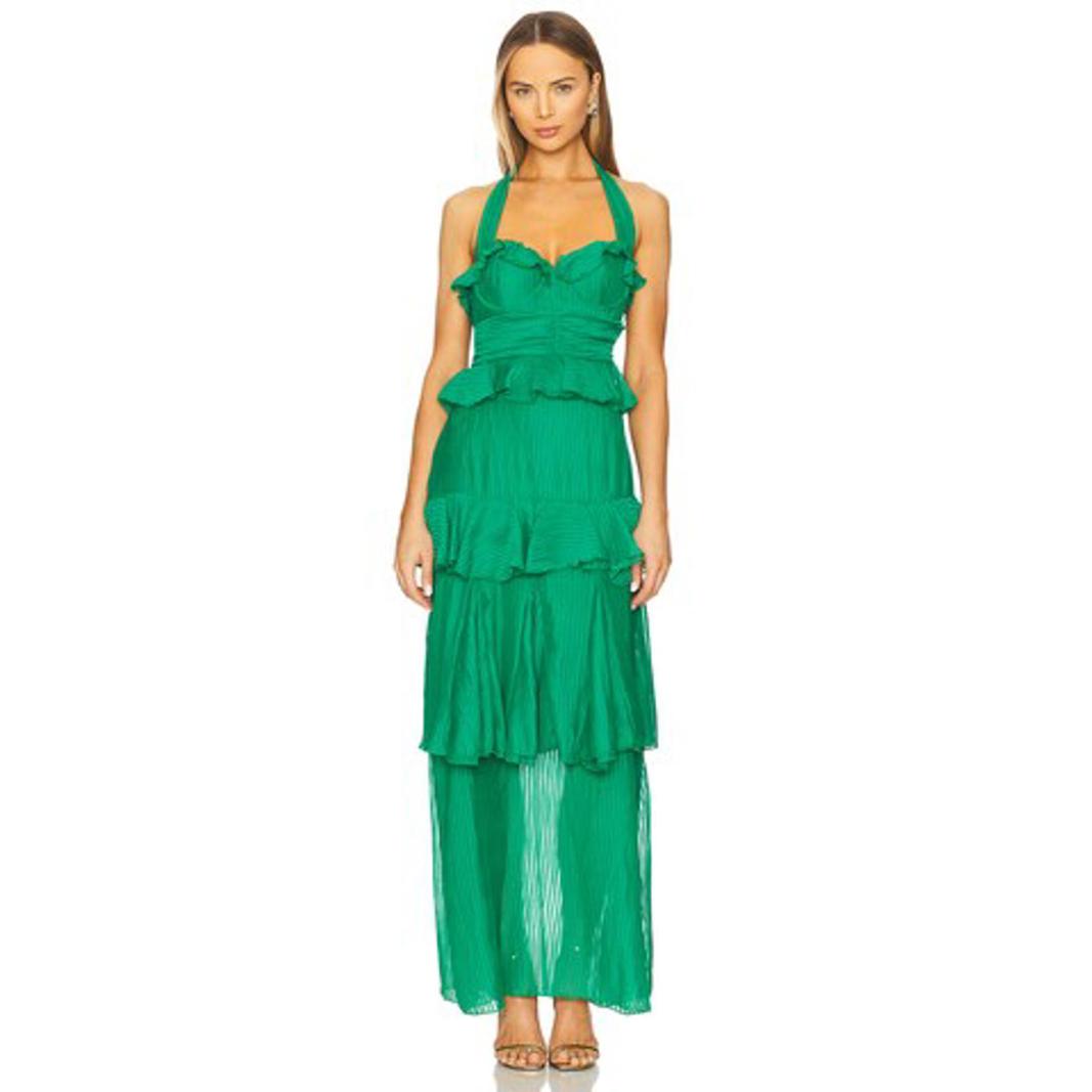 Line & Dot Cari Halter Maxi Dress In Kelly Green